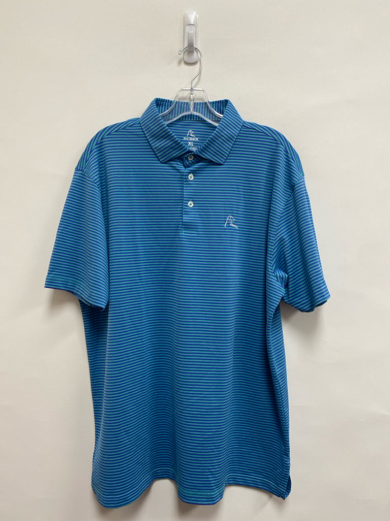 RHOBACK Size XL Blue Teal Green Striped Quarter Button Men&