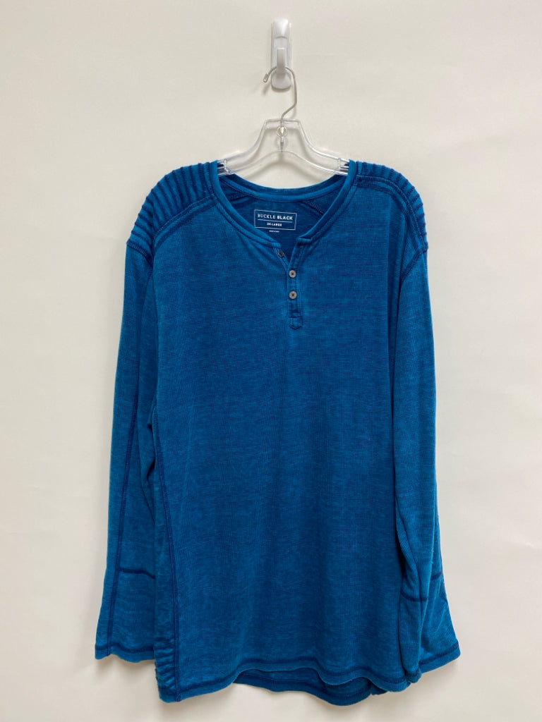 Buckle Size 2X Turquoise Blue Texture Henley Men&