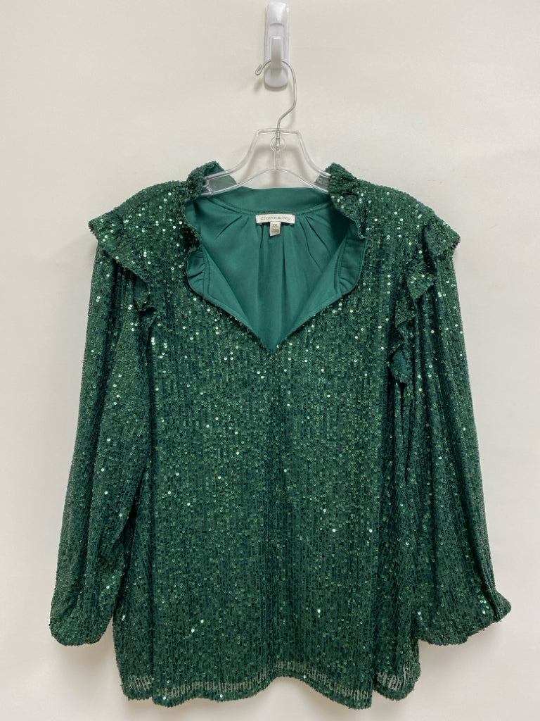 Crown &amp; Ivy Size XXL Dark Green Sequins Puff Sleeve Plus Size Top