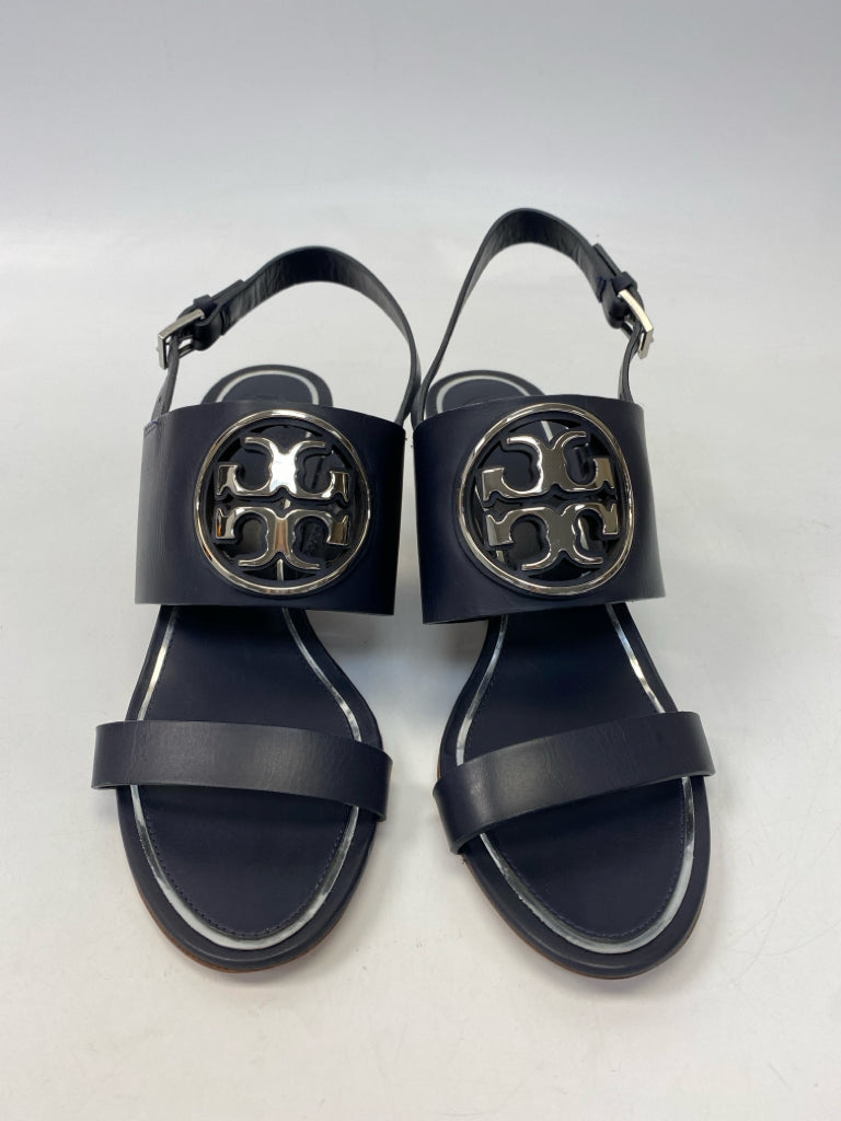 Tory Burch  Size 9 Navy Silver Logo Sandals