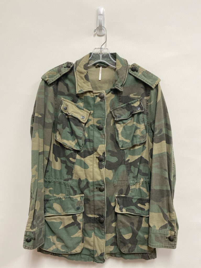 Free People Size S Green Tan Camouflage Button Down Ladies Jacket