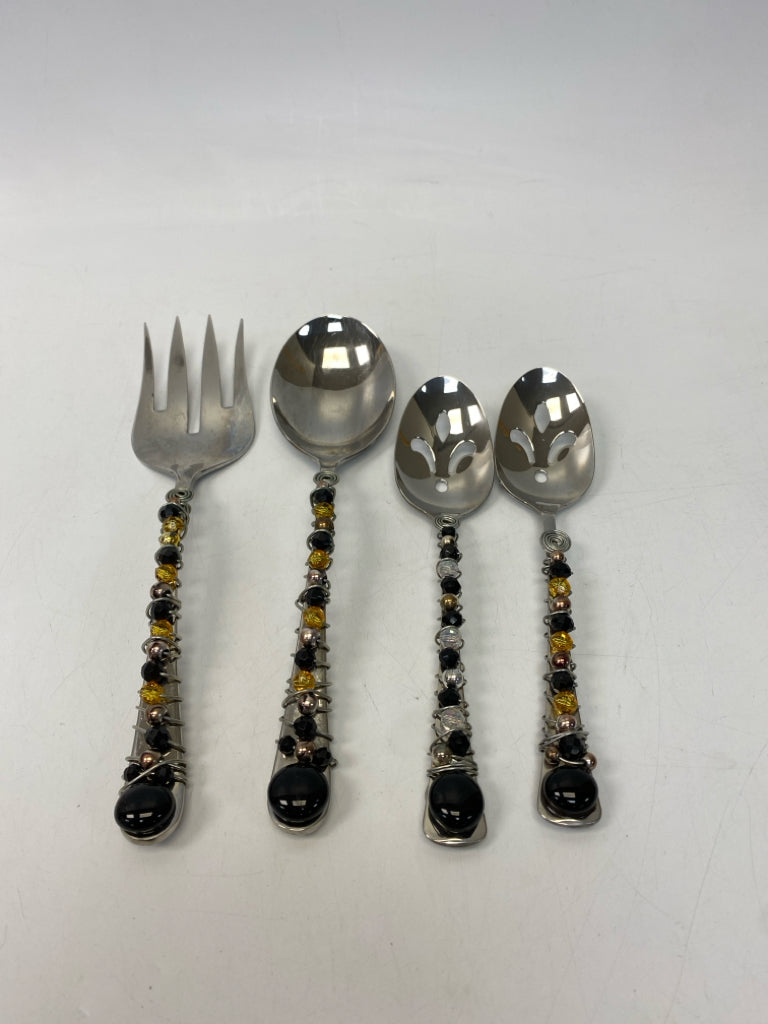 Silver Black/Gold Beaded Flatware
