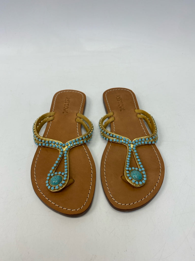 Mystique Size 10 Blue Gold Beaded Sandals