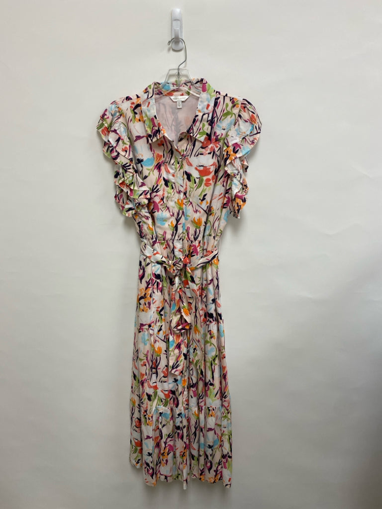 Crown &amp; Ivy Size XL Coral/White Navy/Green Floral Tiered Ladies Dress