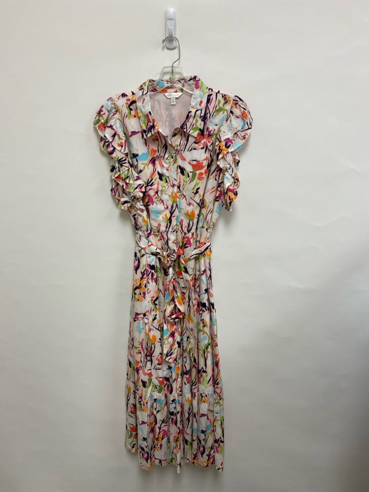 Crown &amp; Ivy Size XL Coral/White Navy/Green Floral Tiered Ladies Dress