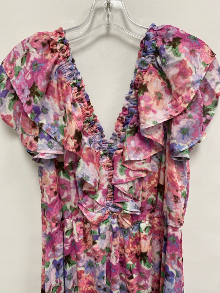 Taylor Size 10 Pink/Green White/Blue Floral Maxi Ladies Dress