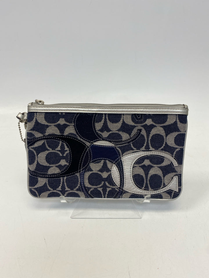 Coach Denim Silver Signature Fabric Wristlet