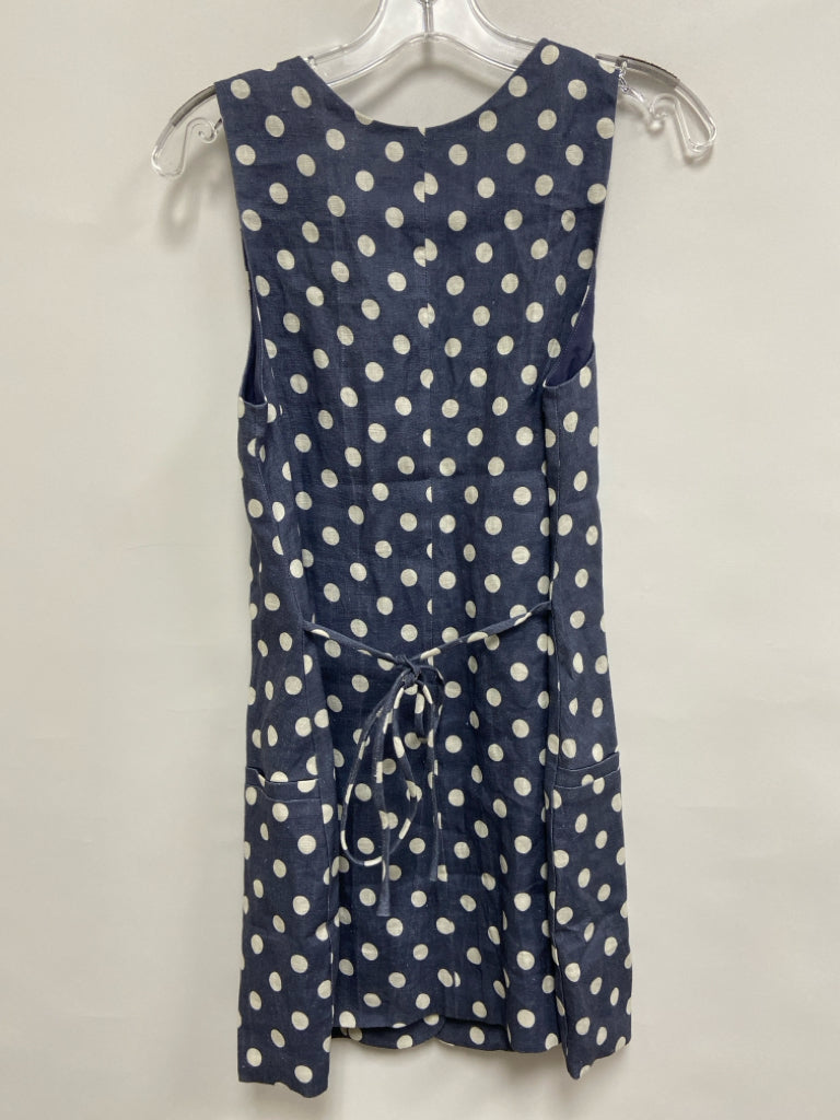 NWT Size 8 Dark Blue White Polka Dot Sleeveless Linen Ladies Dress
