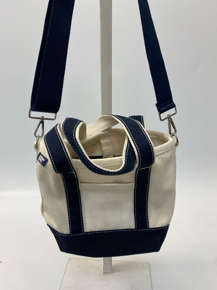 Lands End Cream Navy Tote Bag