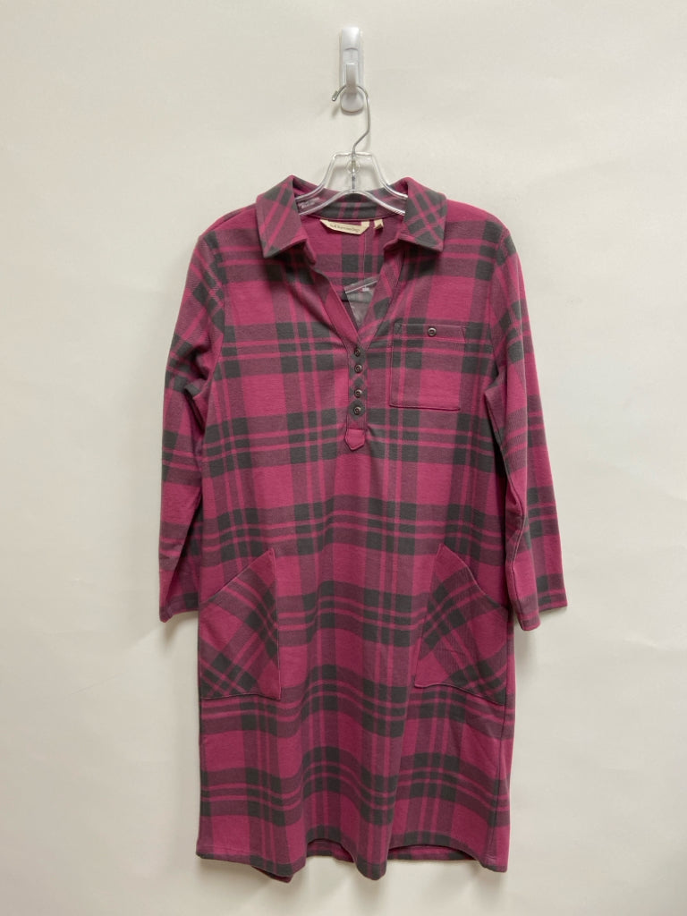 NWT Soft Surroundings Size S Pink/Gray Plaid Long Sleeve Ladies Dress
