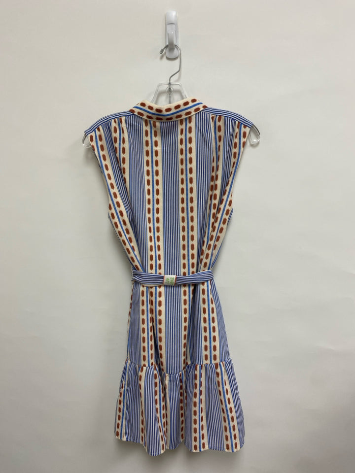 NWT Joy Joy Size S Cream/Brown Blue Dots/Stripes Sleeveless Ladies Dress
