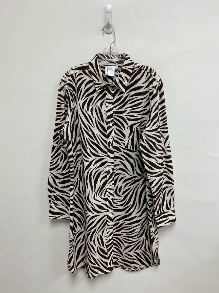 finley Size XL White Brown Zebra Print Button Up Ladies Dress