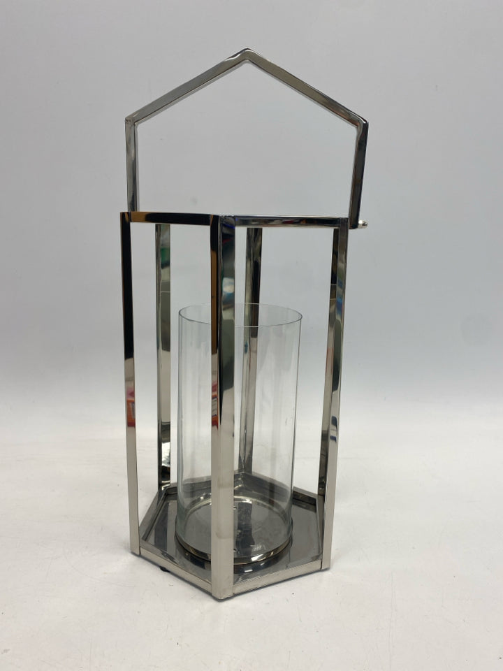 Silver Metal/Glass Lantern