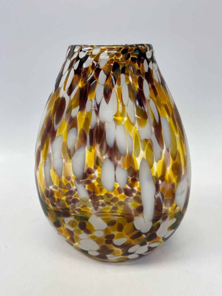 Gold/Clear Purple/White Speckles Glass Vase