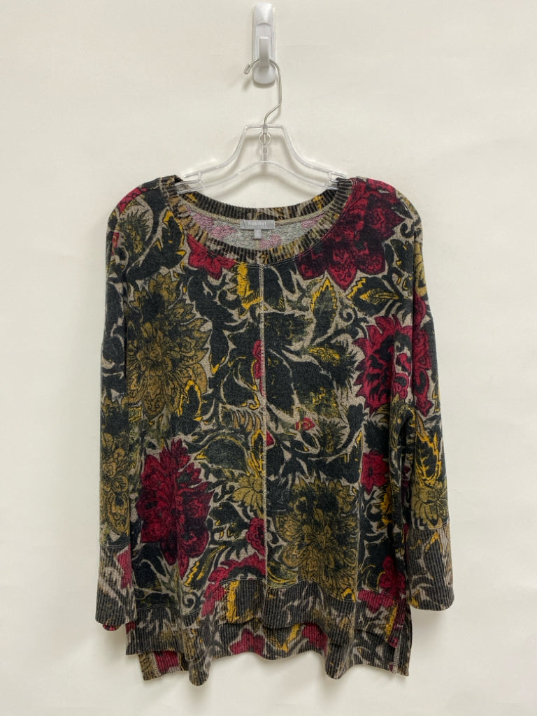 HabitaT Size M Taupe Red/Yellow Flowers Ladies Sweater
