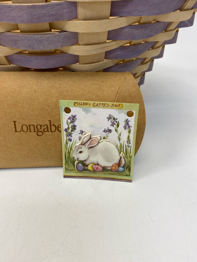 Longaberger 2004 Large Whitewashed Easter Basket w/Bunny Charm