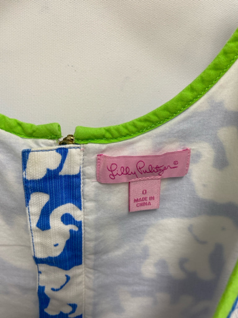 LILLY PULITZER Size 0 Blue White Elephant(s) Sleeveless Ladies Dress