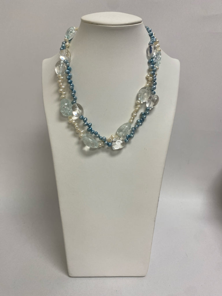 White Blue Pearl Necklace