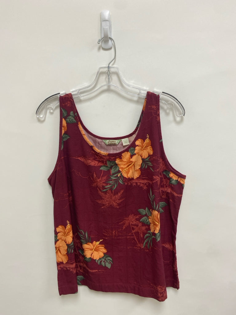 Tommy Bahama Size L Burgundy Peach/Green Flowers Sleeveless Silk Ladies Top
