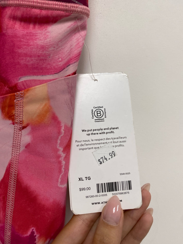 NWT Athleta Size XL Pink Lavender/Orange Watercolors Cropped Athletic Leggings