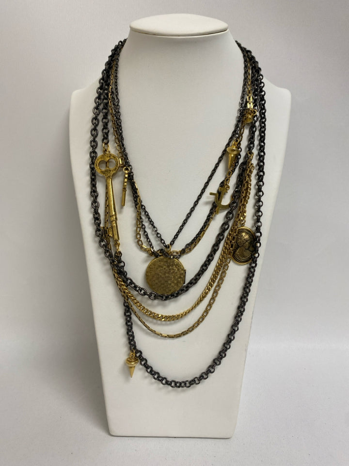 Gold Color Black Charms Necklace