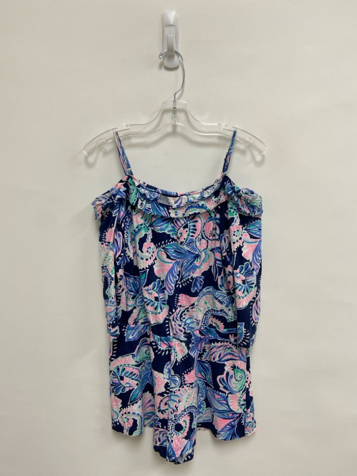 LILLY PULITZER SIZE 8/10 Navy/white Aqua/Pink Cold Shoulder Girl&