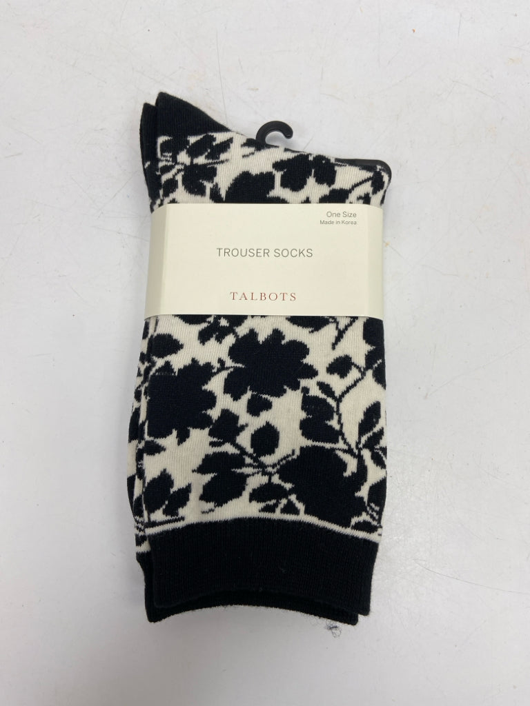 NEW Talbots Cream Black Flowers Socks
