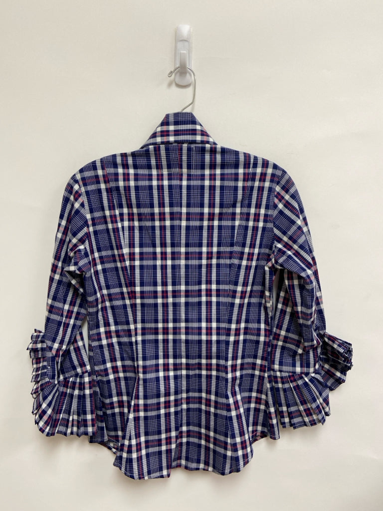 NWT Size 2 Navy/White Plaid Button Up Ladies Top
