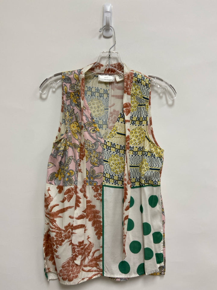 Moulinette Soeurs Size XS Cream/Black Yellow/Multi Assorted Print Ladies Top
