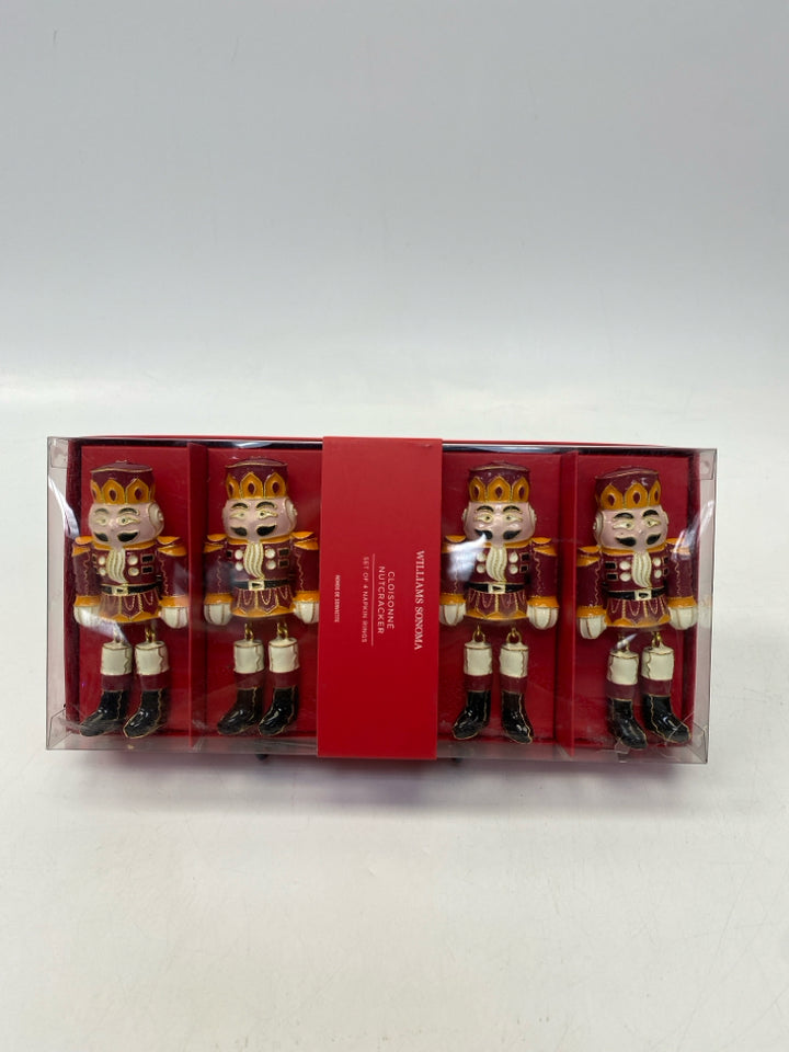NEW/BOX Williams-Sonoma Set of  4  Cloisonne Nutcracker Napkin Rings