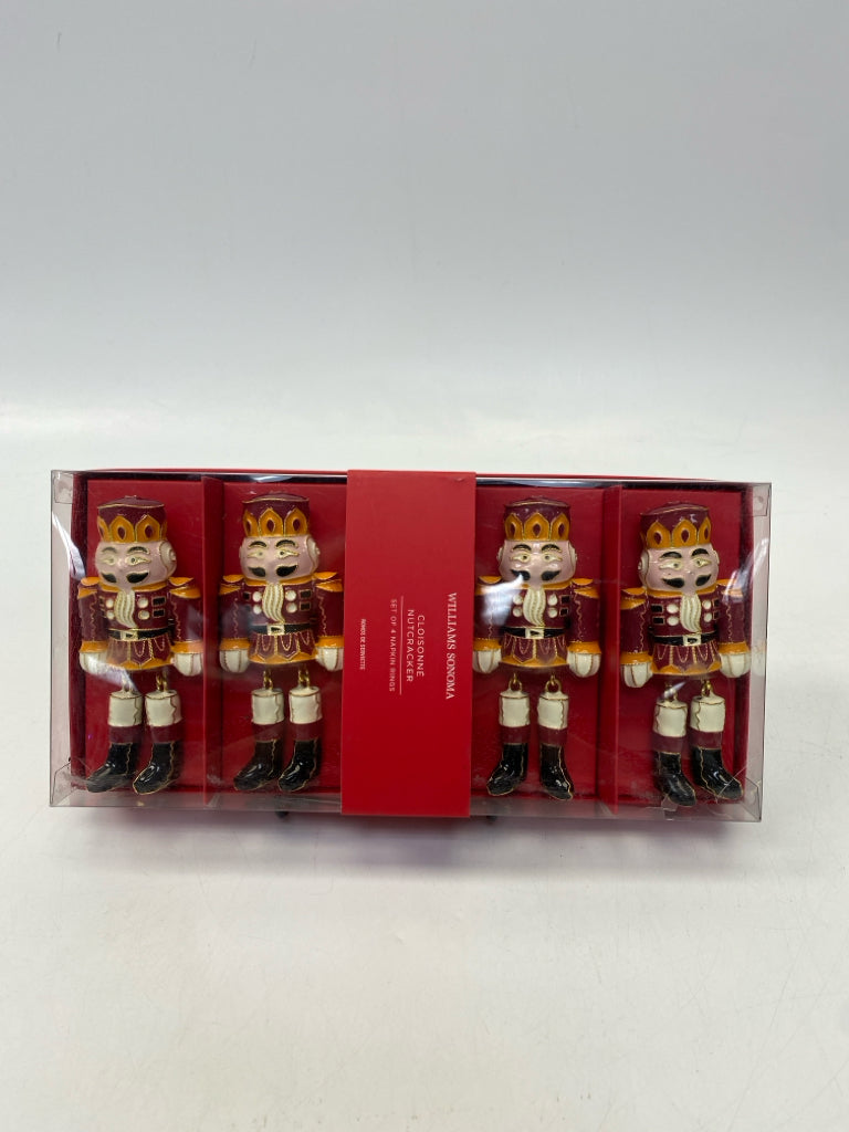 NEW/BOX Williams-Sonoma Set of  4  Cloisonne Nutcracker Napkin Rings