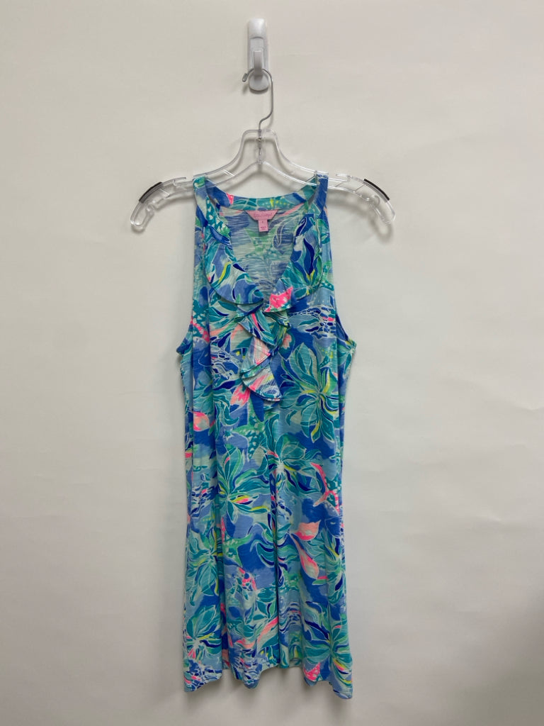 LILLY PULITZER Size S Blue Aqua/Pink Floral Sleeveless Ladies Dress