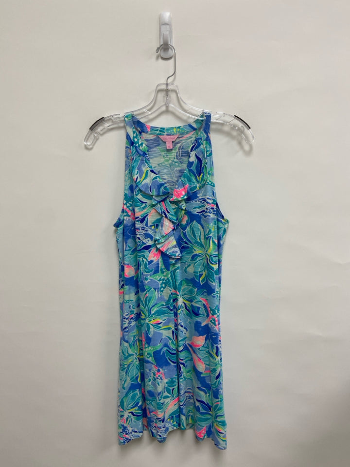 LILLY PULITZER Size S Blue Aqua/Pink Floral Sleeveless Ladies Dress
