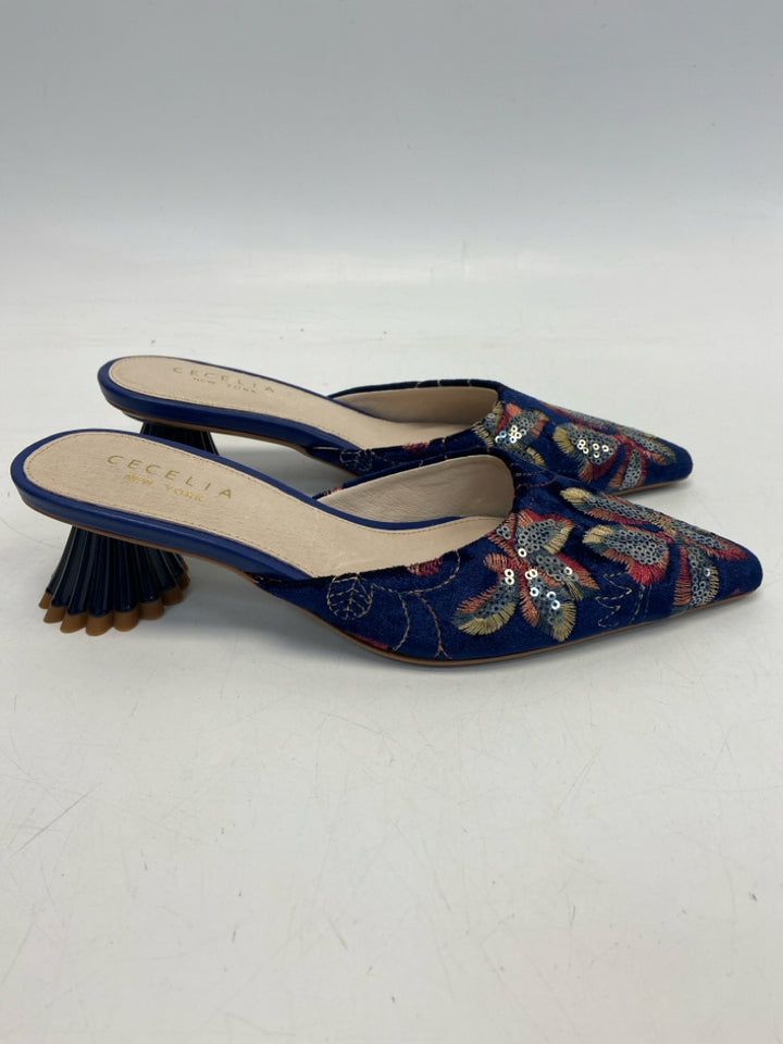 NWOT Cecelia Size 6 Dark Blue Multi-Color Sequined Heels