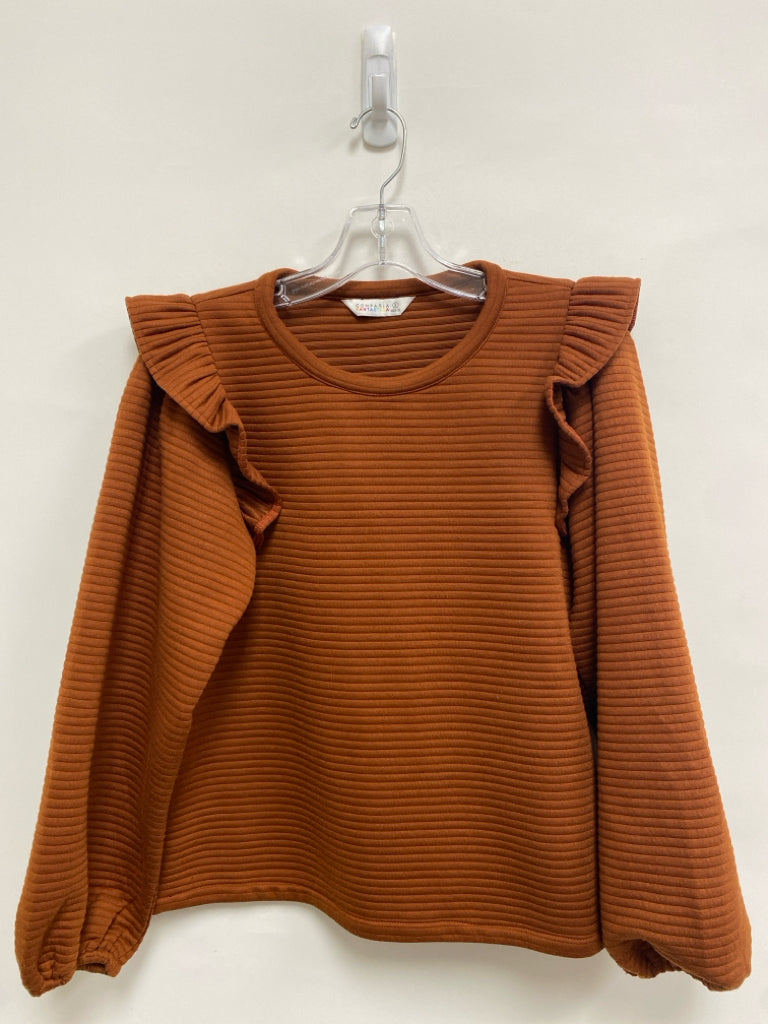 COMPANIA FANTASTICA Size S Burnt Orange Texture Puff Sleeve Ladies Top