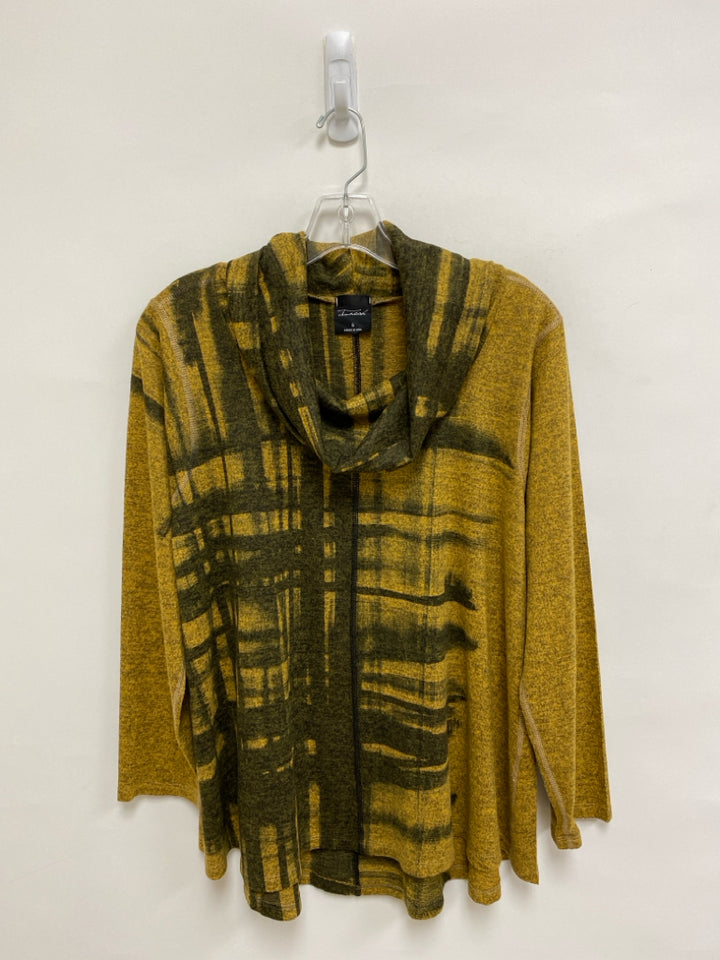 Inoah Size S Goldenrod Charcoal Mottled Cowl Neck Ladies Top