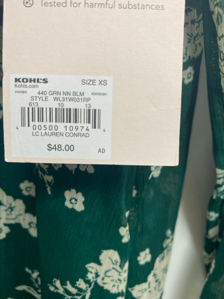 NWT Lauren Conrad Size XS Green Cream Floral Sheer Ladies Top