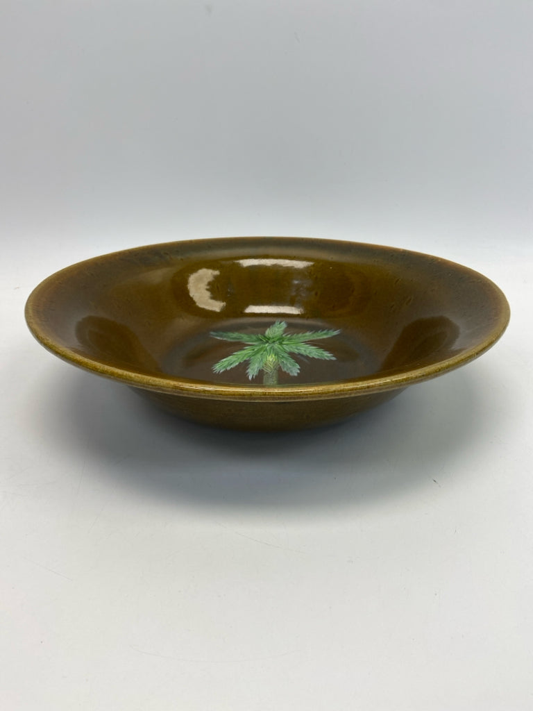 Brown Green Palm Trees Stoneware Decorative Bowl