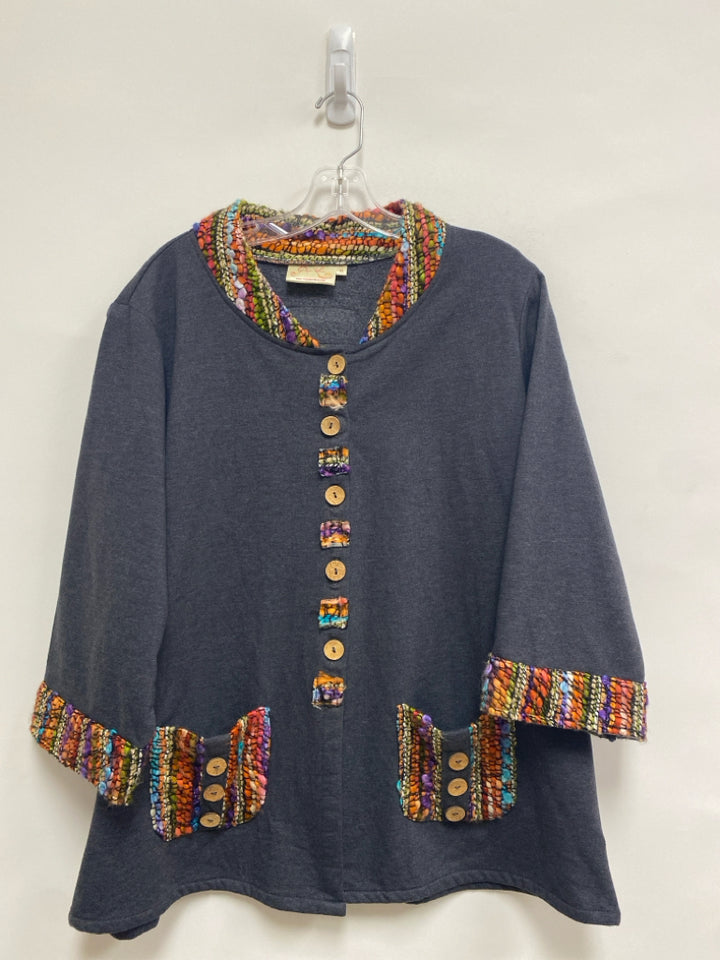 Paper Lace Size XL Charcoal Multi Color Trimmed Button Up Ladies Jacket