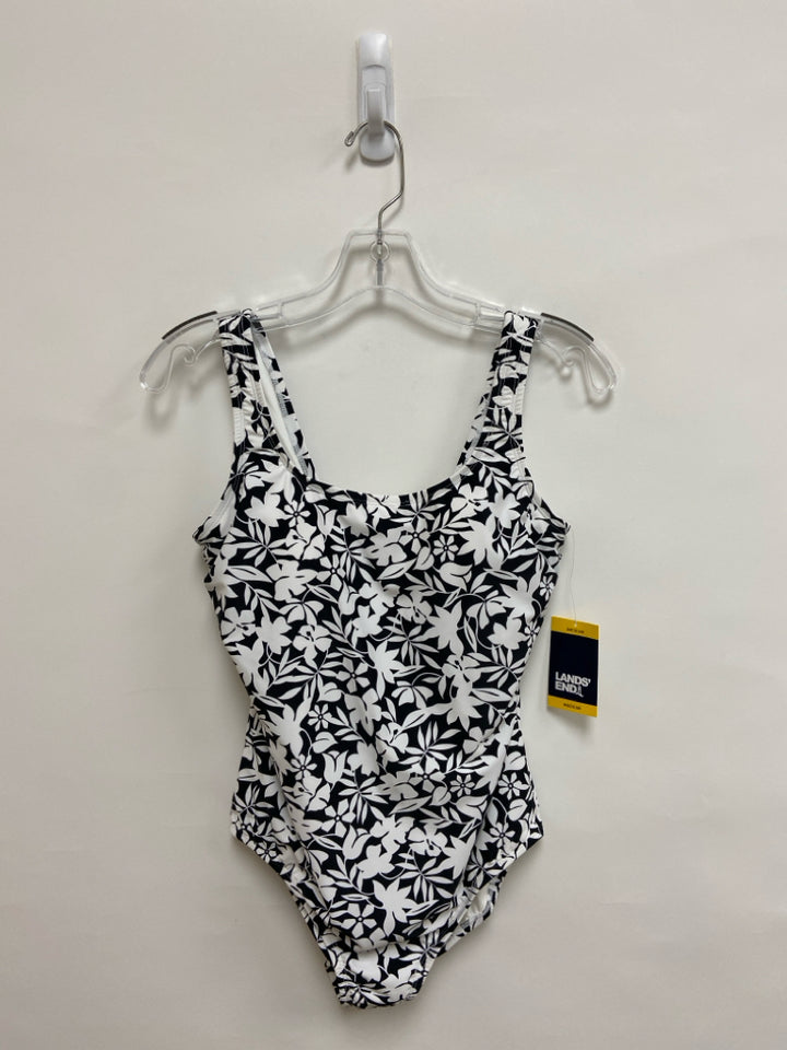NWT Lands End Size M Black White Flowers Ladies Swimwear