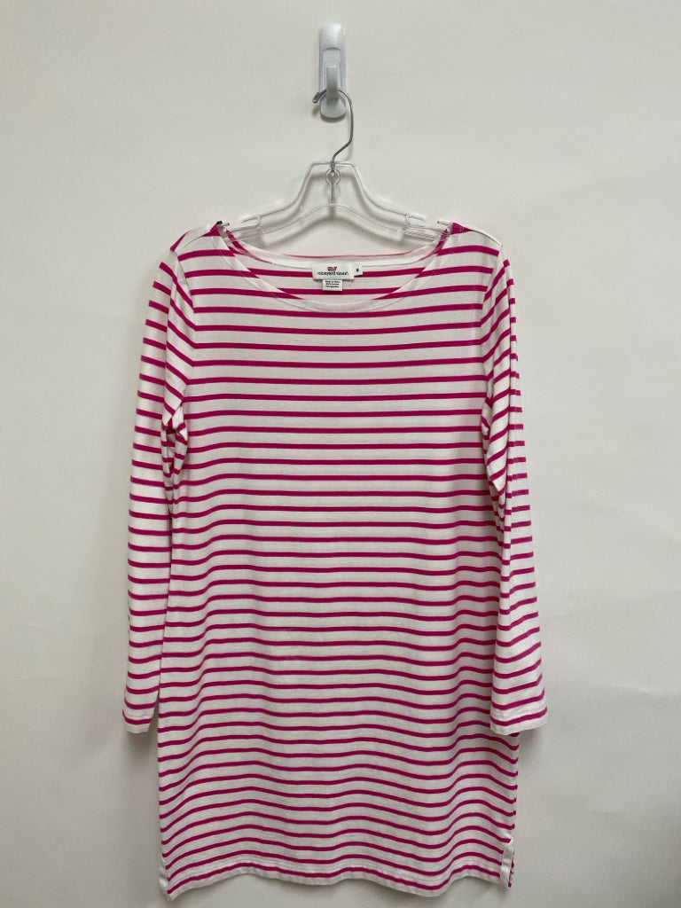 Vineyard Vines Size M White Hot Pink Stripes Boat Neck Ladies Dress