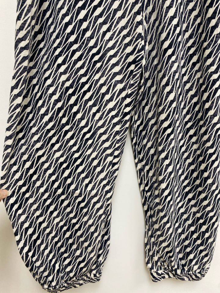 Anthropologie Size 8 Charcoal Cream Print Joggers Linen Blend Ladies Pants
