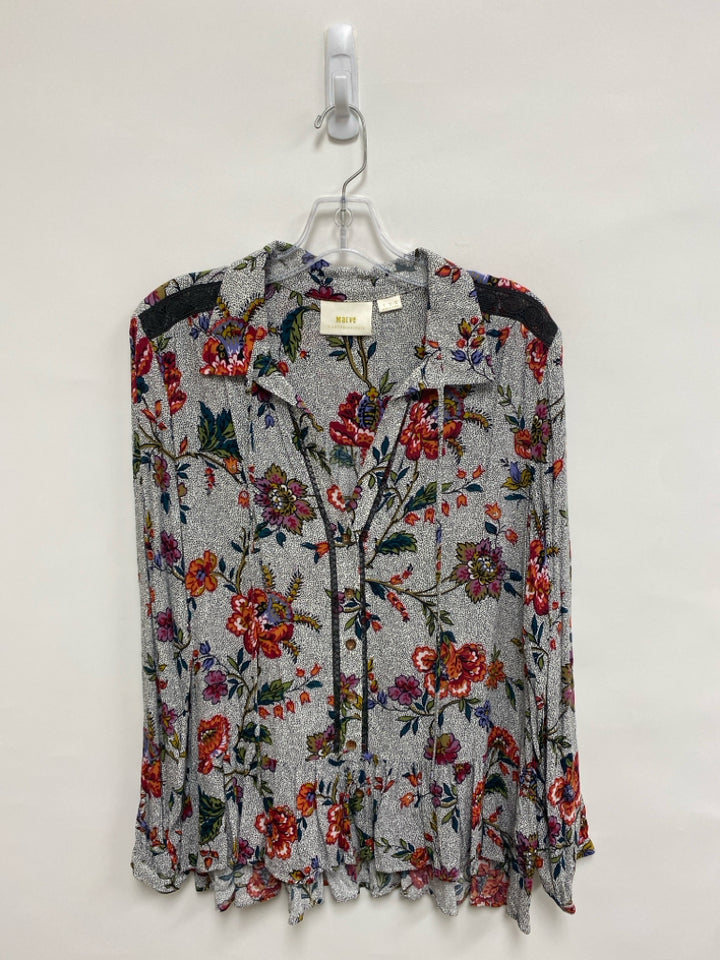 Maeve Size 12 White Red/Black Flowers Ladies Top