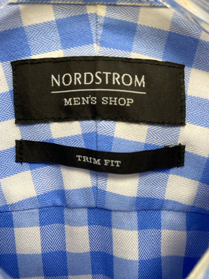 Nordstrom Size 16.5 White Blue Checkered Men&