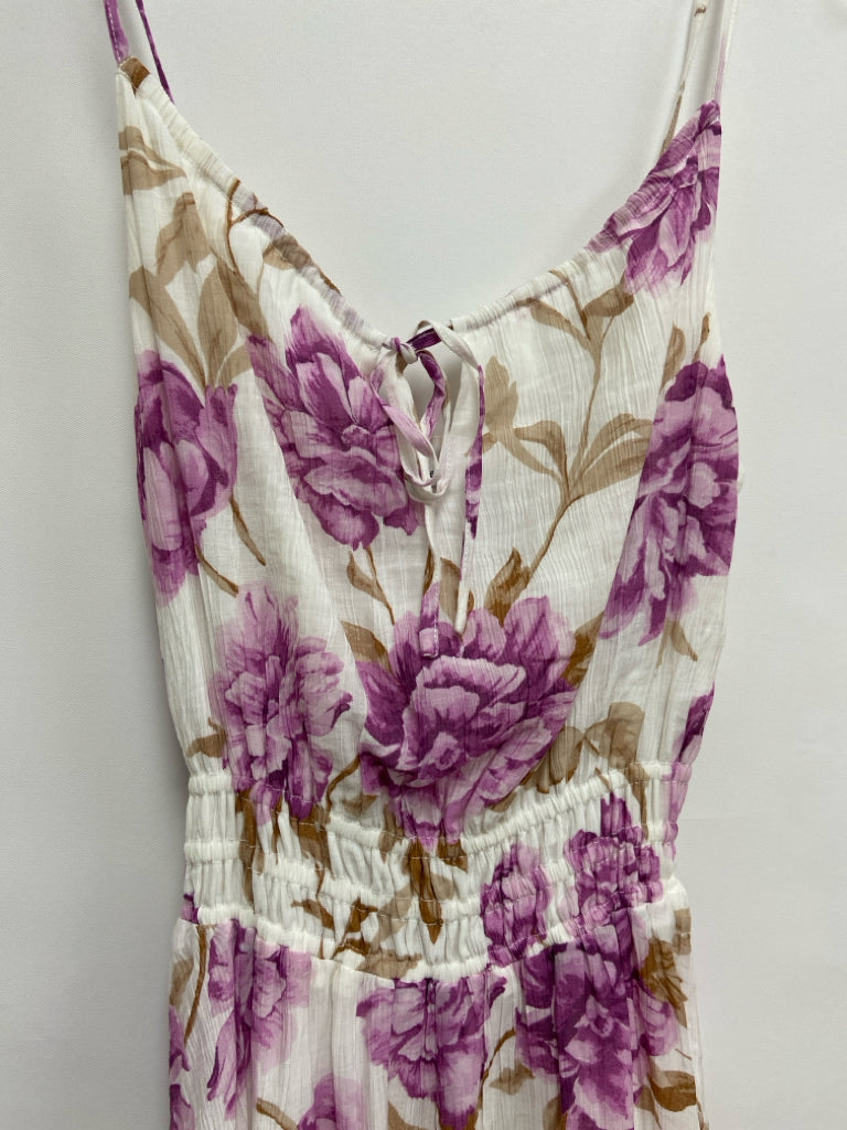 Abercrombie &amp; Fitch Size S White Purple/Brown Flowers Sleeveless Ladies Dress