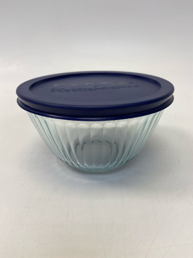 Pyrex Clear Blue Ribbed Glass/Plastic Storage Container