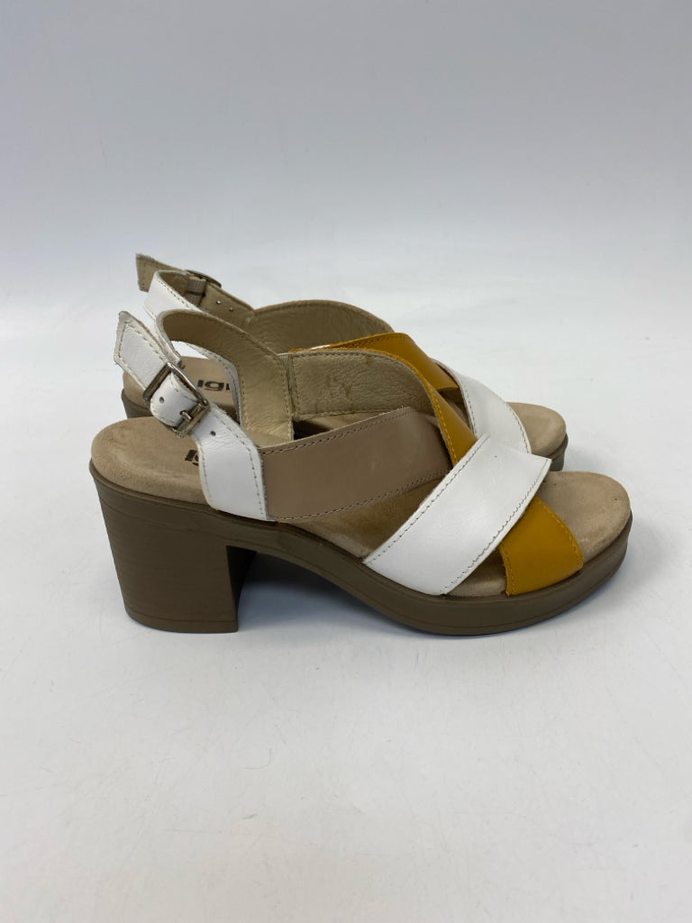 Size 35 White/Cream Mustard Crisscross Sandals