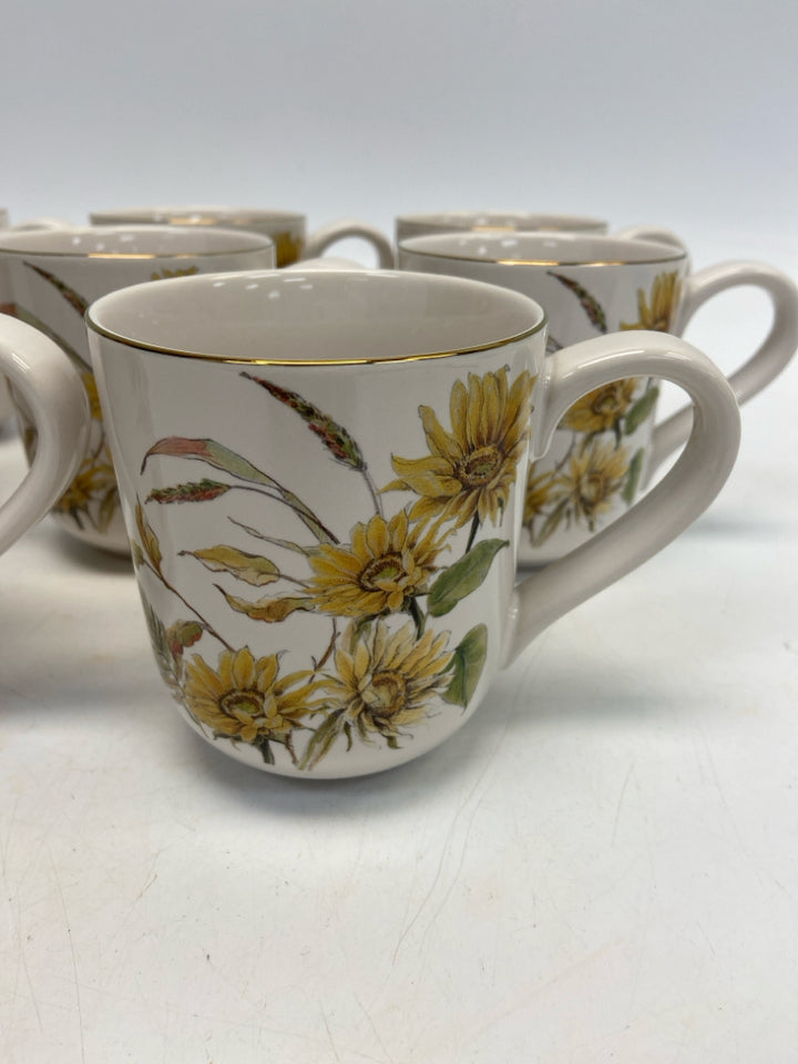 Pottery Barn White Yellow/Green Sunflower Coffee Mug
