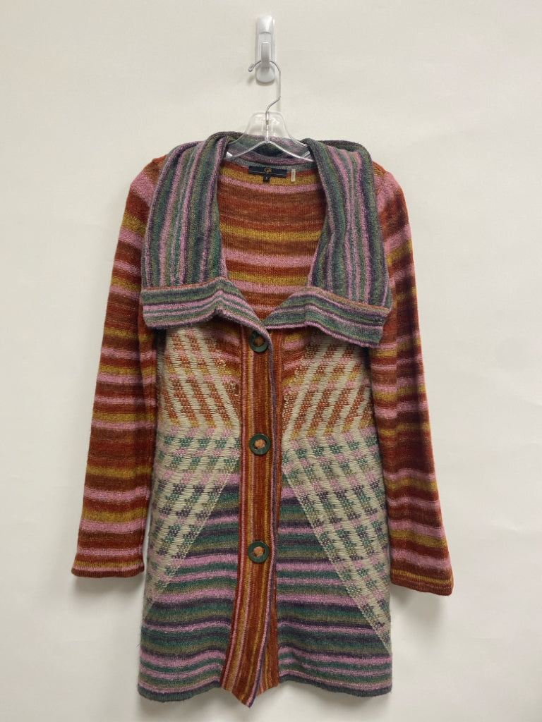 Size S Pink Orange/Green Striped Button Up Ladies Sweater