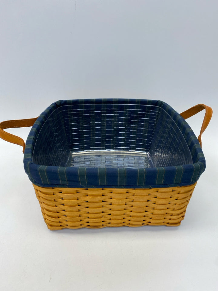 Longaberger Brown Navy/Green Woven Wood Basket